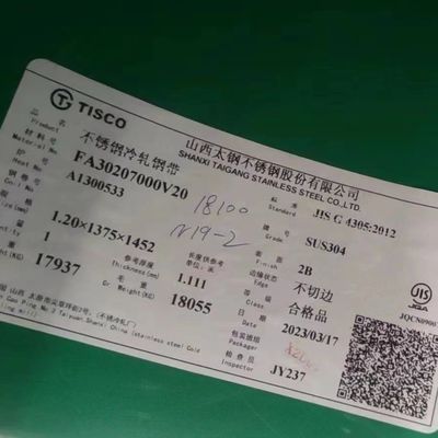 ASME CR SS 304 Stainless Steel Sheet Width 1500mm 0.6 - 3.0mm