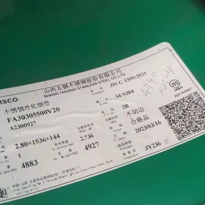 Cold Rolled Stainless Steel Sheet 1500mm 1800mm 304 0.6 - 8.0mm From TISCO