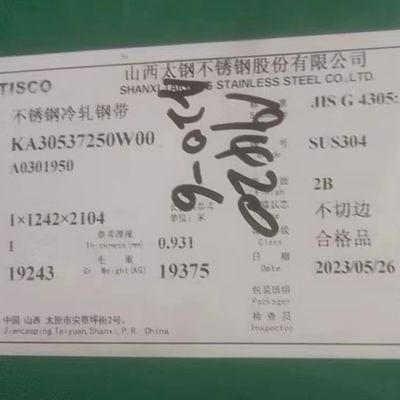 Cold Rolled 304 Stainless Steel Sheet Coils 0.3 - 3.0mm SS Strip Rope