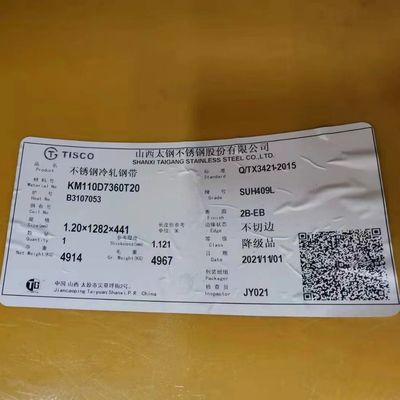 JIS G4305 SUH409L Stainless Steel Sheet and Plate 2D NO.1 Finishing SS Sheet / SS Plate