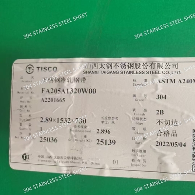 JIS G4305 SUS304 Stainless Steel Sheet 0.3-3.0mm 2B BA Surface