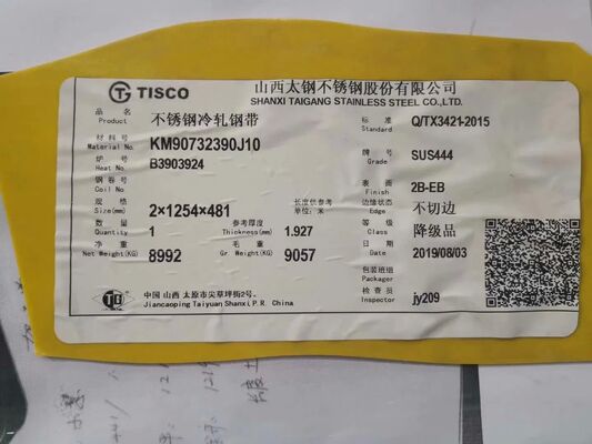 Cold Rolled SUS444 Stainless Steel Sheet with Bright Surface and Corrosion Resistance